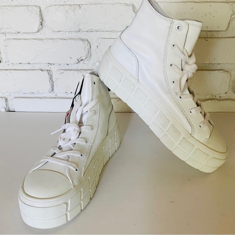 Zara White Leather Platform Sneakers